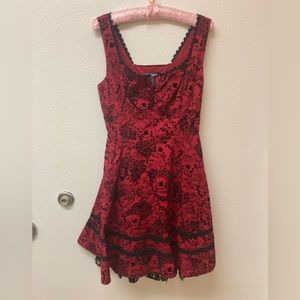 HOT TOPIC Skulls and Roses Fit and Flare Dress Size Medium